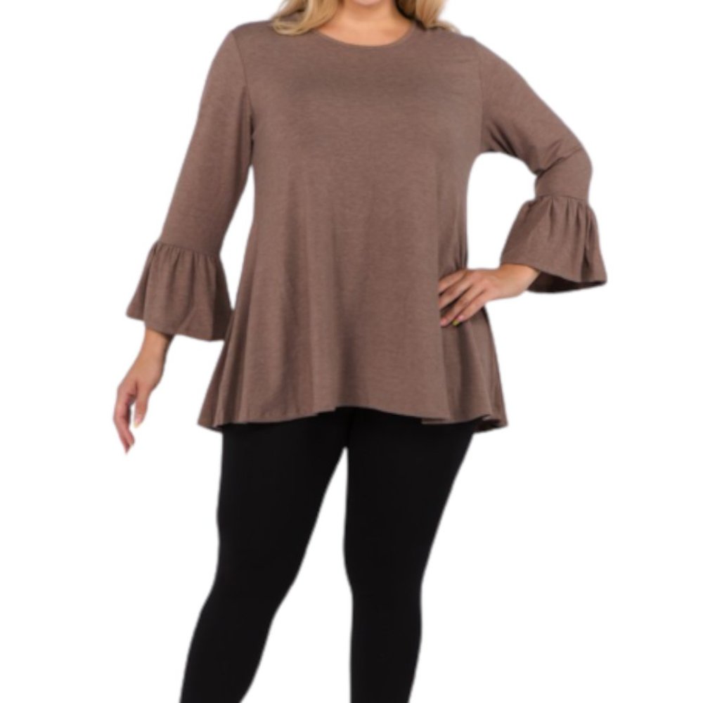 3x Plus Size NWT Yelete Brown Bell Sleeve Pullover Tunic Top